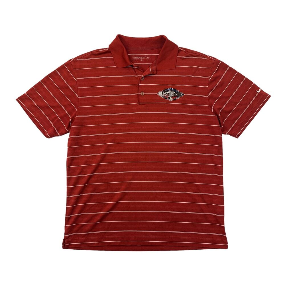 Nike Golf Shirt Mens M Medium MLB All Star Game 2017 Red Striped Dri Fit Polo